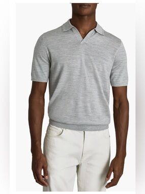 Reiss Duchie Johnny Collar Short Sleeve Wool Polo Sweater , Small